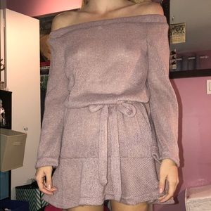 Off the shoulder tie waist sweater dress